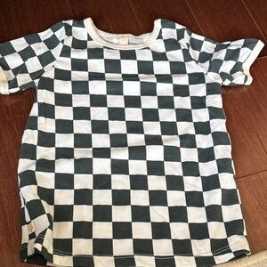 NWOT Childhoods Checkered  Short Sleeve Ringer Tee - Dark Green & White